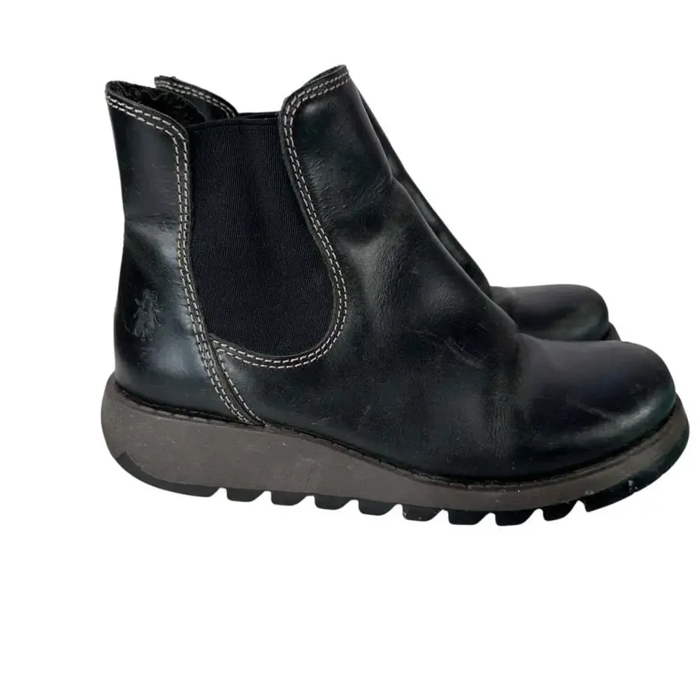 Fly London Salv Black Chelsea Ankle Boots Women Euro 37